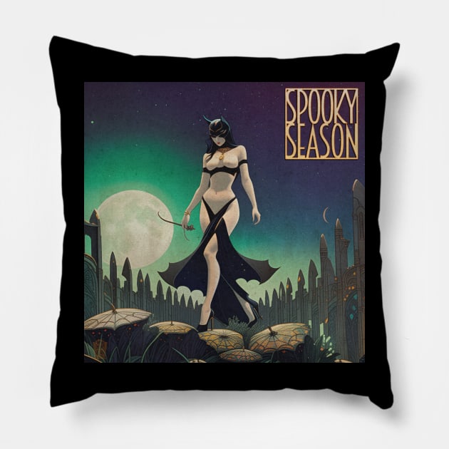 Halloween Spooky Season Mad Hattie Pulp Cover Pillow by DanielLiamGill