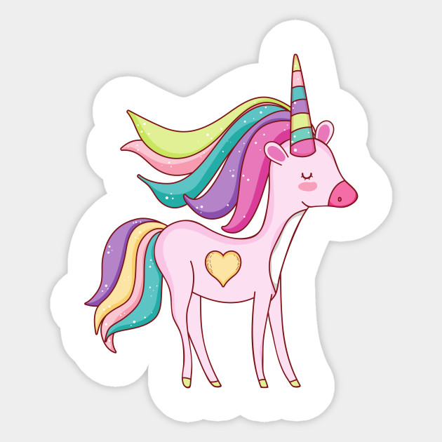 Cute Little Unicorn With Heart Line Drawing White Pink Purple