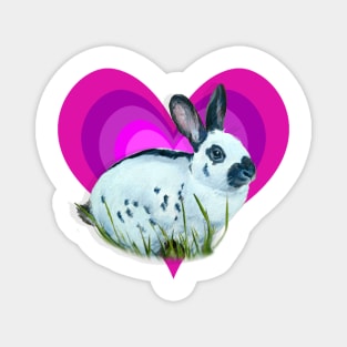 Gorgeous English Spot rabbit on a rainbow purple heart! Magnet