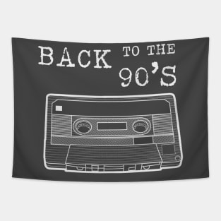 BACK TO THE 90s /white lineart version Cassette Tape Vintage Music Tapestry