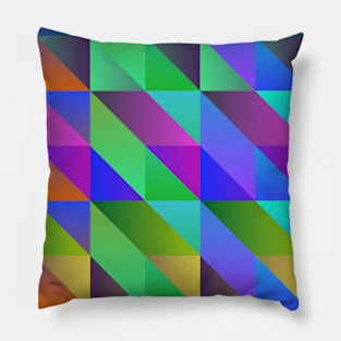 Blue Gray Teal Green Gold and Aqua Modern Geometric Box Pattern Pillow