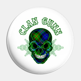 Scottish Clan Gunn Tartan Celtic Skull Pin