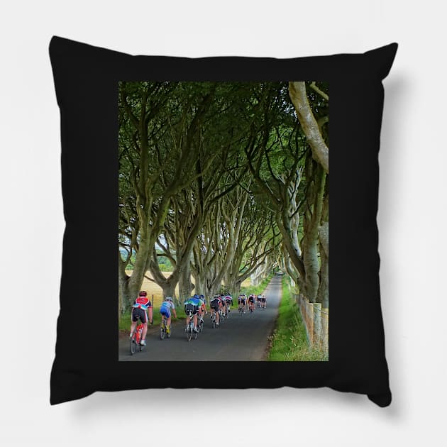 Cycling the Dark Hedges Pillow by Ludwig Wagner