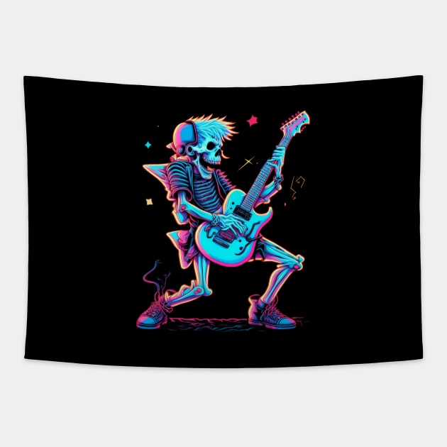 Skeleton Rock and Roll Concert Guitarist Tapestry by KUH-WAI-EE