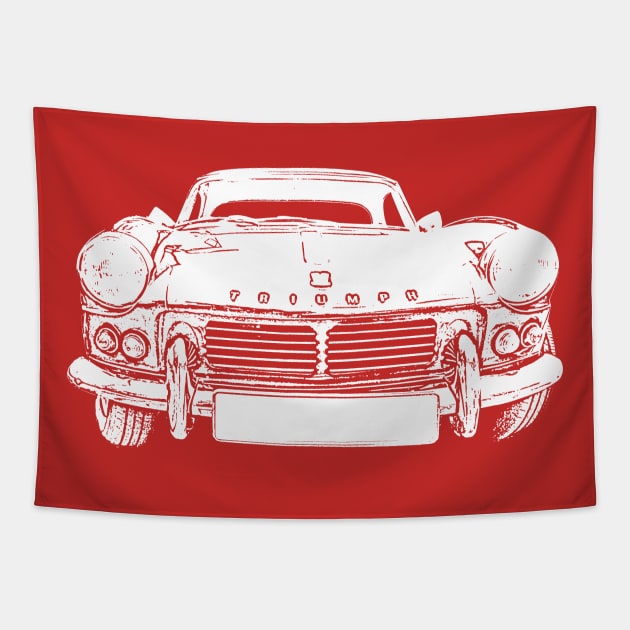 Triumph Spitfire 4 Mk2 1960s classic car white inversion Tapestry by soitwouldseem