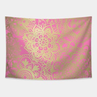 Pink and Gold Mandala Pattern Tapestry