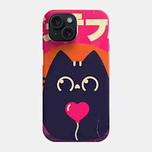 Black Kawaii Cat Red Heart Japanese Retro Phone Case