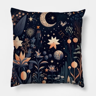 12. Celestial Bohemian Flowers Aesthetic Design Stars Moon Floral Cosmic Pattern Pillow