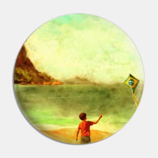 Expressive and Nostalgic Painting of a Boy Flying a Kite in Urca beach and Pão de açúcar (Sugarloaf) Mountain, in Rio de Janeiro, Brazil Pin