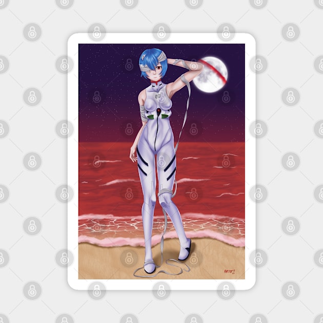 Rei Ayanami Bandage Background Magnet by Antonydraws