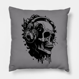 skull listening to music Pillow