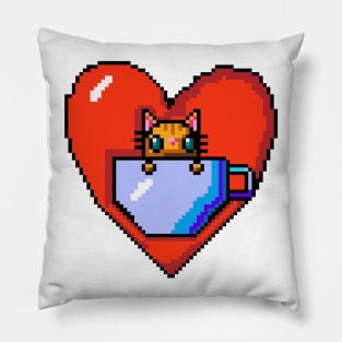 Cat In a mug in a heart Pillow