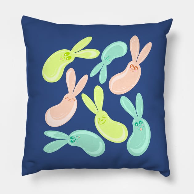 Jelly Bean Bunny with Blue Background Pillow by missmann