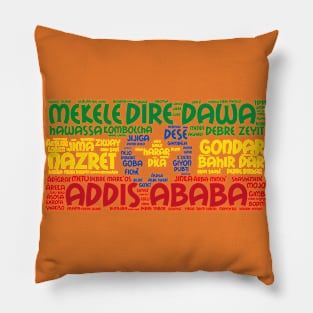 Ethiopia Flag with City Names Word Art Pillow