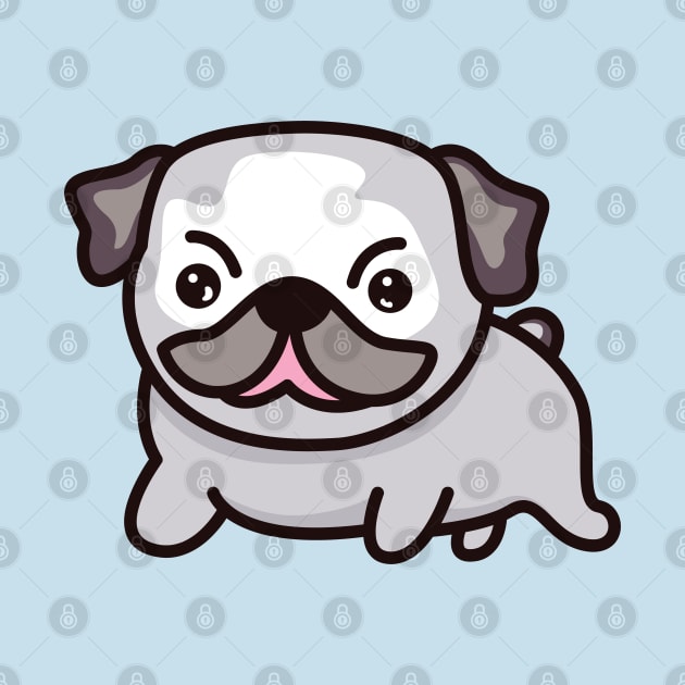 Pug Dog Lover - Cute Dog Drawing by Kawaii Bomb