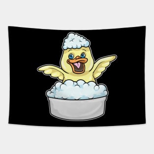 Duck at Bathing in Bathtub with Foam Tapestry