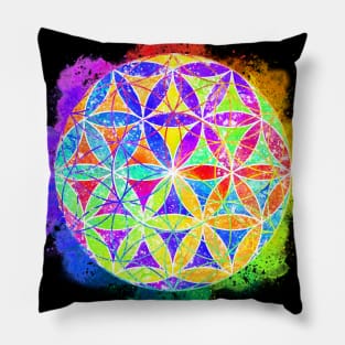 Rainbow Geometric Circle Flower Mandala - Chaos Pillow