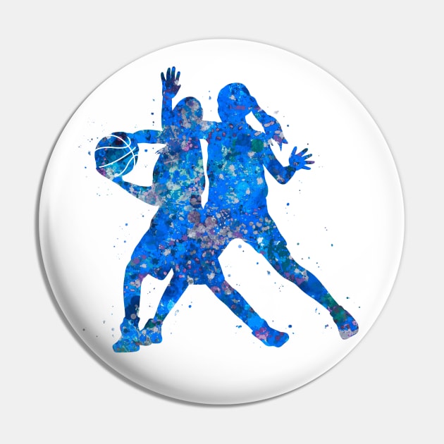 Basketball Girl Dribble - Blue Pin by Yahya Art