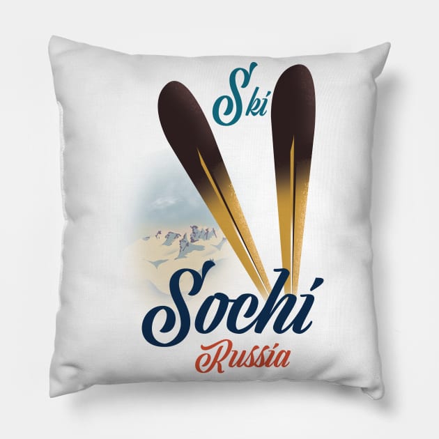 Sochi Russia ski poster Pillow by nickemporium1