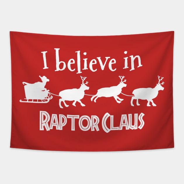 Ark Survival Evolved- I Believe in Raptor Claus White Tapestry by Cactus Sands