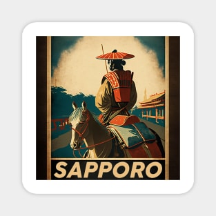 Sapporo Japan Samurai Vintage Travel Art Poster Magnet