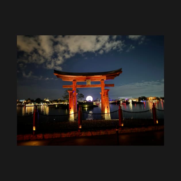 Torii Gate at Itsukushima Shrine at night in Epcot by PugDronePhotos