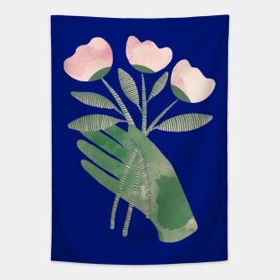 Green hand with powder pink flowers for you version 2 Tapestry