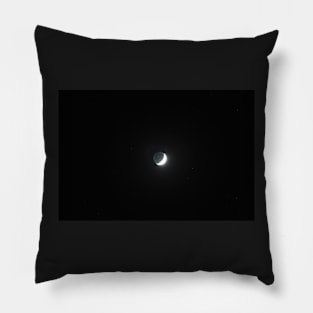 Moon's grey light against dark starry sky background Pillow