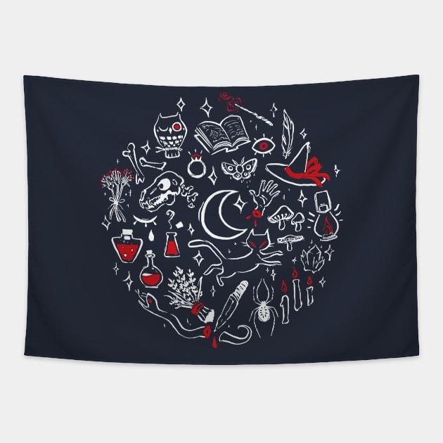 Hocus Pocus - wht Tapestry by EricaFeldArt