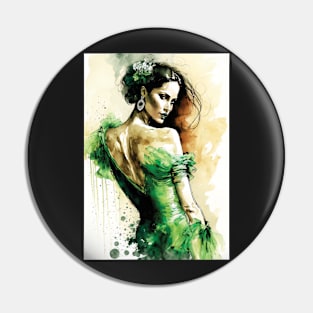 Flamenco Dancer - Watercolor Green Pin