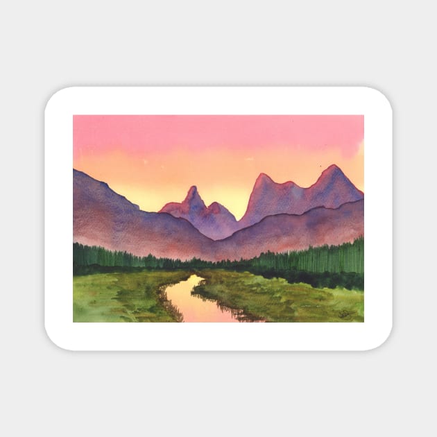 Stream in the Mountains (Evening) Magnet by jamesknightsart