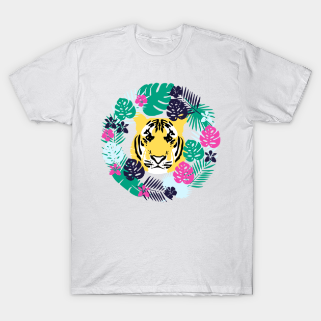 Cute tiger and tropical leaves - Big Cats - T-Shirt