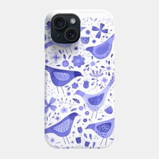 Blue Watercolor Birds in a Flower Garden Phone Case