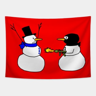 Christmas Snowman Robbery Tapestry