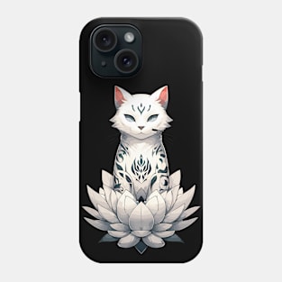 White cat with flower tattoo in lotus Phone Case