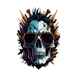 Skull with guns wearing sunglasses T-Shirt