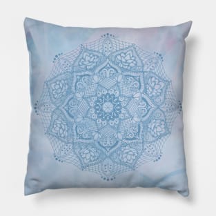 Blue Lotus Blossom Flower Mandala Pillow