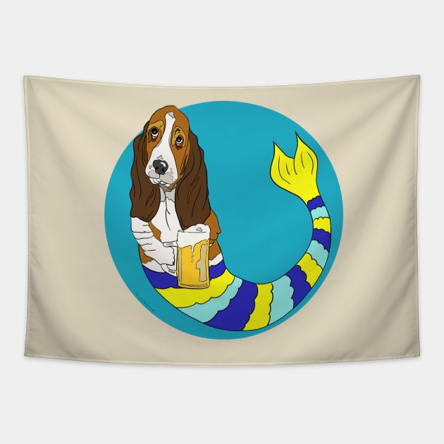 Fred the Basset Hound Mermutt Tapestry by abrushwithhumor