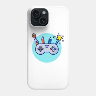 Joystick, Brush, Pencil, And Magic Tool Cartoon Vector Icon Illustration Phone Case