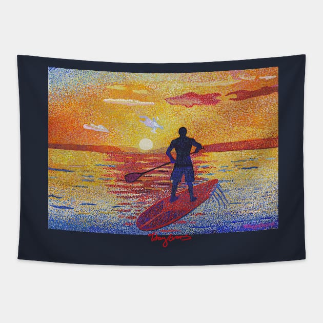 Stand up & Paddle boarder sunset Tapestry by tobycentreart