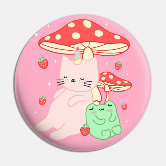 Kawaii Kittycorn Strawberry Frog Mushroom Cottagecore Pin by gogo-jr