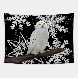 Snowy owl on snowflake pattern Tapestry