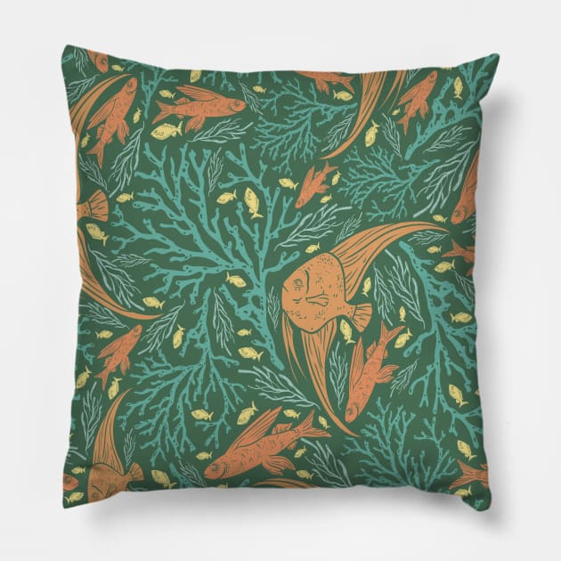 Orange and Yellow Fish Design Pillow by AnnelieseHar