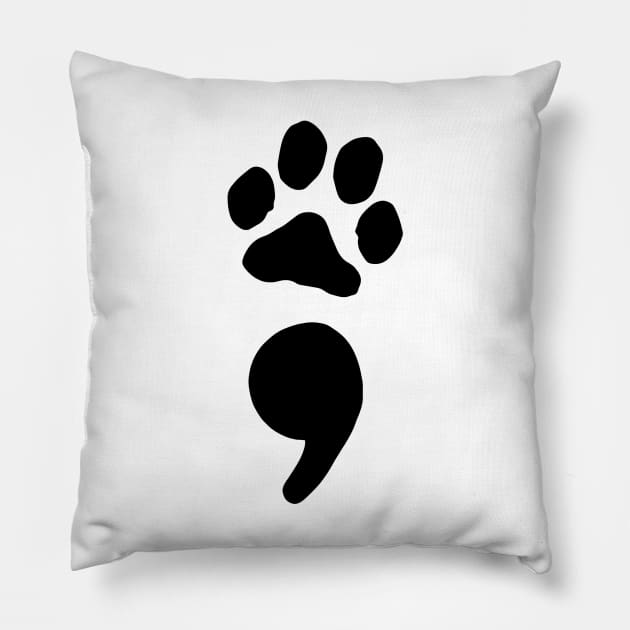 semicolon paw print (black) Pillow by mystudiocreate