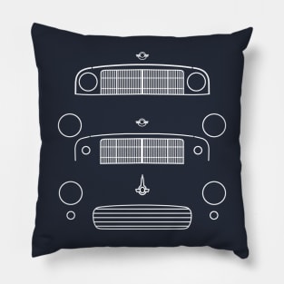 Morris Minor evolution classic cars 1948-1971 white outline Pillow