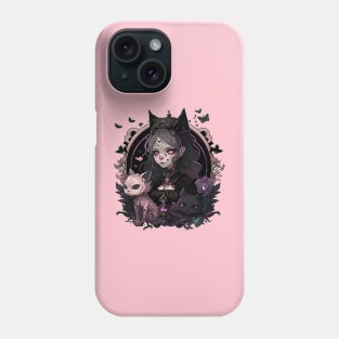 Anime Girl Gothic Girl Nature Kitten Floral Phone Case