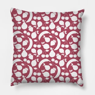 Fruit shapes on cherry red background Pillow