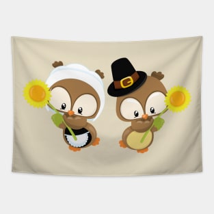 Thanksgiving Pilgrim Owls Tapestry