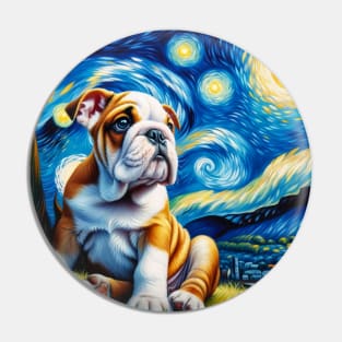 Starry Bulldog Portrait - Dog Portrait Pin