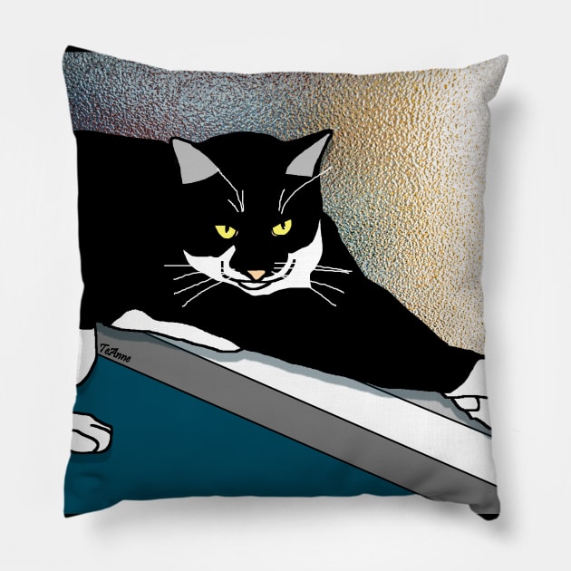 CUTE Tuxedo Cat resting on the window sill  Copyright TeAnne Pillow by TeAnne